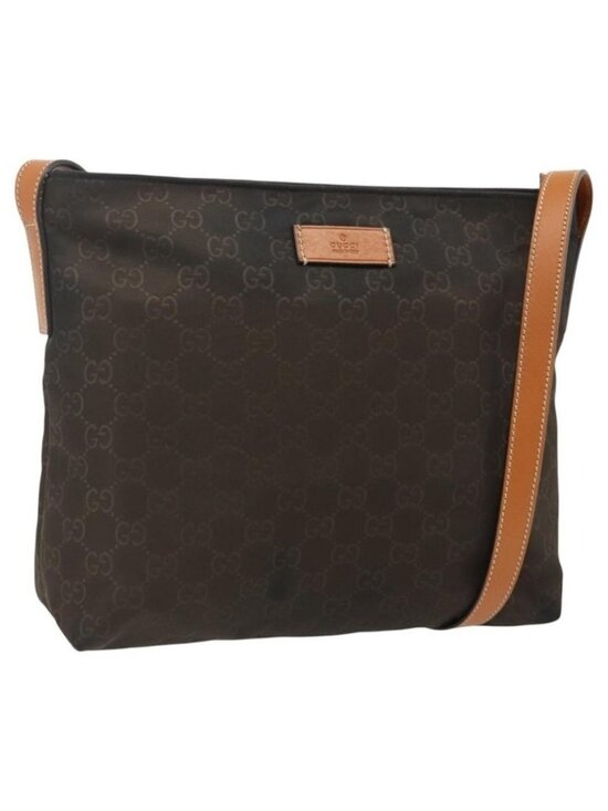 GUCCI Handbags - Authentic GUCCI GG Canvas Shoulder Bag Nylon Brown Silver 314529